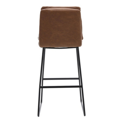 Bar Stool Set of 2 Modern Brown Faux Leather Upholstered Breakfast Bar Stools with Footrest