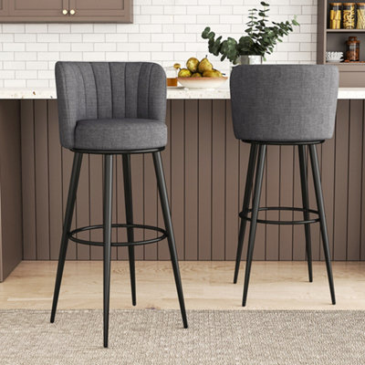 Bar Stool Set of 2 Premium Grey Linen Upholstered Bar Stools