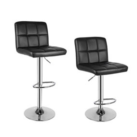 Bar Stools, Pack of 2 PU Leather Swivel Height Adjustable Bar Chairs With Backrest For Counter,Kitchen and Home (Black)