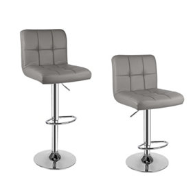 Bar Stools, Pack of 2 PU Leather Swivel Height Adjustable Bar Chairs With Backrest For Counter,Kitchen and Home (Grey)