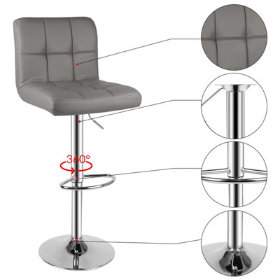 Bar Stools, Pack of 2 PU Leather Swivel Height Adjustable Bar Chairs With Backrest For Counter,Kitchen and Home (Grey)