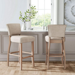 Bar Stools Set of 2 Beige Linen Bar Stools Chair Height for Kitchen Island Cafe