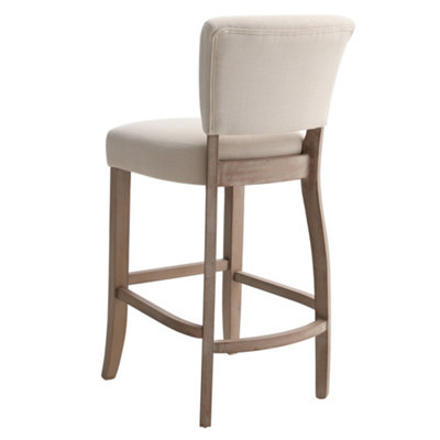 Bar Stools Set of 2 Beige Linen Bar Stools Chair Height for Kitchen Island Cafe