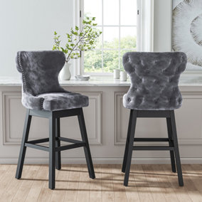 Set of 2 Modern Fabric & Metal Air Lift Stool in Grey 