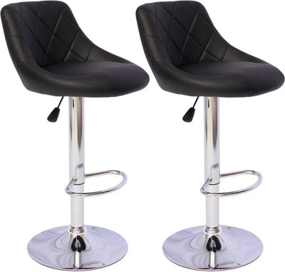 Bar Stools Set of 2 - Featuring Adjustable Swivel Gas Lift (47x38x107cm) -Black Breakfast Bar Stools with Footrest and Chrome Base