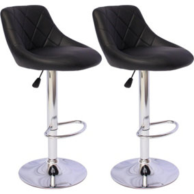 Bar Stools Set of 2 - Featuring Adjustable Swivel Gas Lift (47x38x107cm) -Black Breakfast Bar Stools with Footrest and Chrome Base