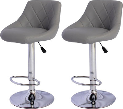 Bar Stools Set of 2 - Featuring Adjustable Swivel Gas Lift (47x38x107cm) - Grey Breakfast Bar Stools with Footrest and Chrome Base
