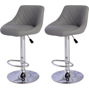 Bar Stools Set of 2 - Featuring Adjustable Swivel Gas Lift (47x38x107cm) - Grey Breakfast Bar Stools with Footrest and Chrome Base