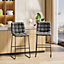 Bar Stools Set of 2 Grey Tufted Faux Leather Counter Height Bar Stools