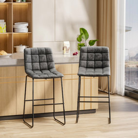 Bar Stools Set of 2 Grey Tufted Faux Leather Counter Height Bar Stools