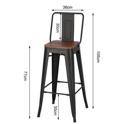 Bar Stools Set of 2 Metal Frame Matte Texture Industrial Style High Chair Bar Stools