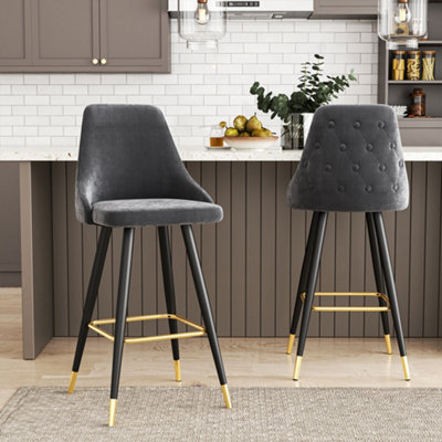 Bar Stools Set of 2 Modern Upholstered Velvet High Bar Stools