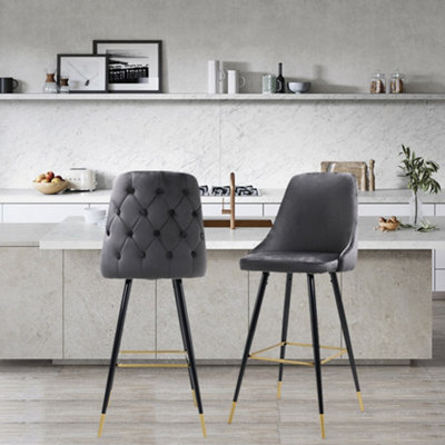 Bar Stools Set of 2 Modern Upholstered Velvet High Bar Stools