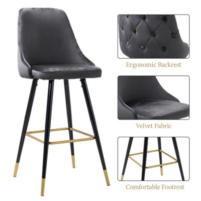 Bar Stools Set of 2 Modern Upholstered Velvet High Bar Stools