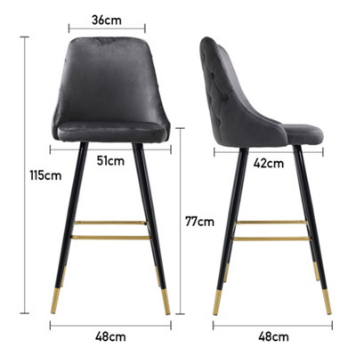 Bar Stools Set of 2 Modern Upholstered Velvet High Bar Stools