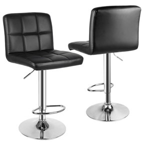 Bar Stools Set of 2 PU Leather with Backrest Height Adjustable Swivel Pub Chair Home Kitchen(Black)