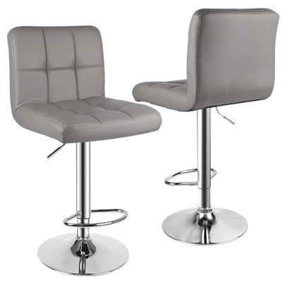 Bar Stools Set of 2 PU Leather with Backrest Height Adjustable Swivel Pub Chair Home Kitchen(Grey)