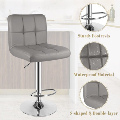 Bar Stools Set of 2 PU Leather with Backrest Height Adjustable Swivel Pub Chair Home Kitchen(Grey)