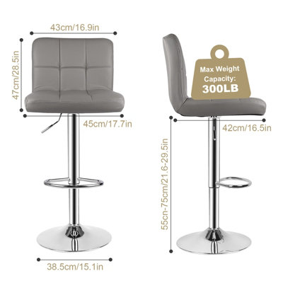Set Of 2 Swivel Bar Stools – 24" Counter Height – Brown Faux Leather Padded Seat – Rubberwood Frame