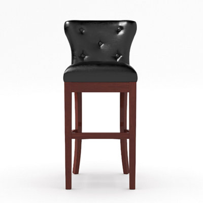 Bar Stools Set of 2 Tufted Faux Gloss Leather Upholstered Bar Stools with Wooden Legs