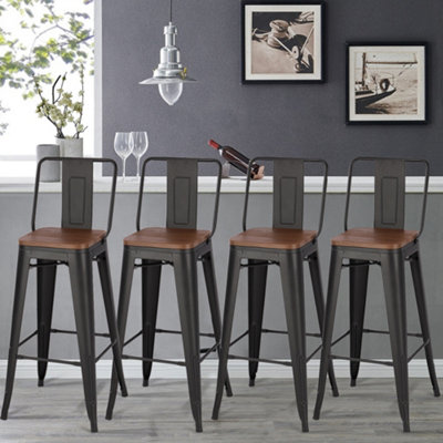 Bar Stools Set of 4 Metal Frame Industrial Style High Chair Bar Stools