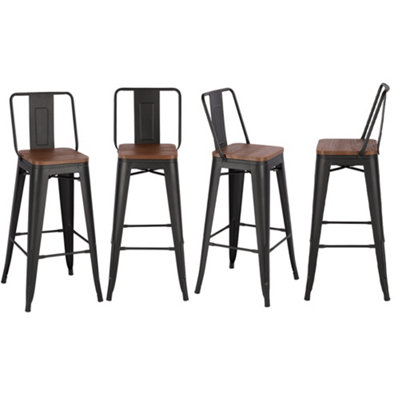 Bar Stools Set of 4 Metal Frame Industrial Style High Chair Bar Stools