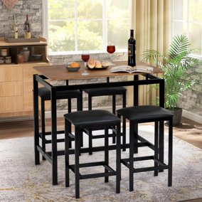 Bar Table and 4 Stools Kitchen Set with Padded Seat Breakfast Small Dining Table and 4 Chairs Set