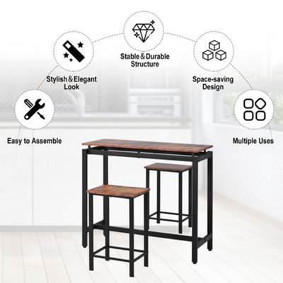 Bar Table Set with 2 Bar Stools, Kitchen Counter with Bar Chairs, Industrial for Kitchen, Living Room, Party Room
