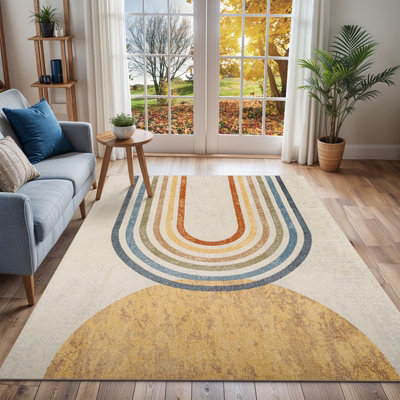BARBARA Machine Washable Modern Beige Area Rug 160 x 213 cm