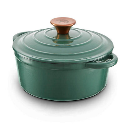 Barbary & Oak 20cm Round Casserole Cast Iron Verdigris Green