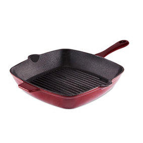 Barbary & Oak 26cm Cast Iron Grill Pan Red
