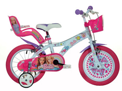 Barbie 14 Childrens Bicycle Outdoor Bike w Basket Removable Stabilisers