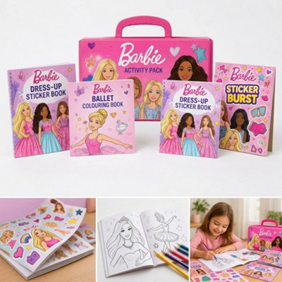 Barbie 5-Piece Activity Set, Dress Up & Burst Sticker Books, Carry Case ...