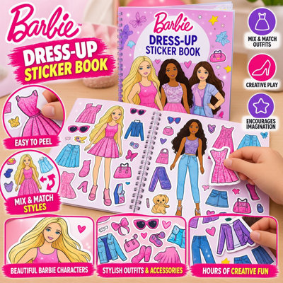 Barbie 5-Piece Activity Set, Dress Up & Burst Sticker Books, Carry Case ...