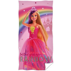 Barbie Follow Your Own Rainbow Beach Towel Pink (140cm x 70cm)