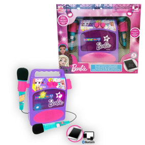 Barbie Portable Speaker Portable with 2 Microphones & Disco Lights Easy-to-use