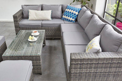 Barcelona grey modular 8 seater rattan corner sofa set hot sale