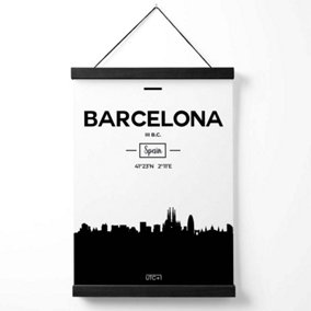 Barcelona Black and White City Skyline Medium Poster with Black Hanger