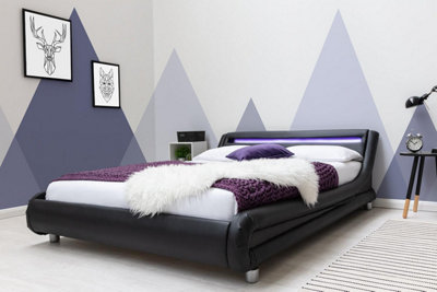 Barcelona Black Faux Leather LED Headboard Bed Frame Double 4ft6