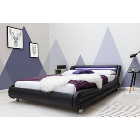 Barcelona Black Faux Leather LED Headboard Bed Frame - Small Double 4ft