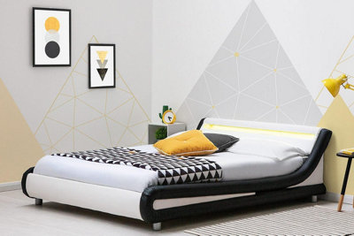 Barcelona Black/White Faux Leather LED Headboard Bed Frame Double