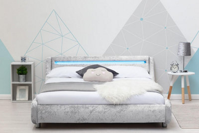 Barcelona LED Headboard Crushed Velvet Double Bed Frame 4ft6 DIY at B&Q