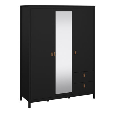 Barcelona  Wardrobe with 2 doors + 1 mirror door + 2 drawers Matt Black