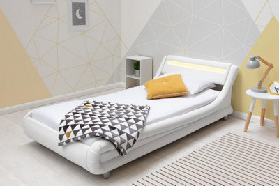 Barcelona White Faux Leather LED Headboard Bed Frame Single 3ft DIY