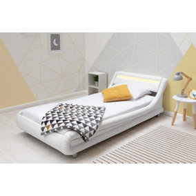 Barcelona White Faux Leather LED Headboard Bed Frame - Single 3ft