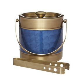 BarCraft Stainless Steel Blue and Brass Finish Ice Bucket