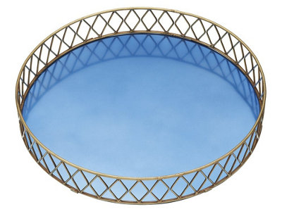 BarCraft Stainless Steel Blue and Brass Finish Serving Tray