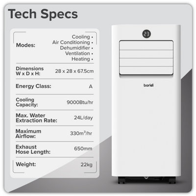 Baridi 5-in-1 Portable Air Conditioner 9,000Btu/hr with TUYA App, Wi-Fi ...