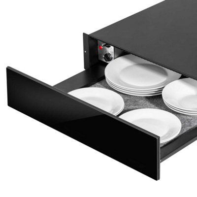 Baridi 60cm Built-In Warming Drawer, Push-to-Open, Anti-Slip Mat Black & S/Steel