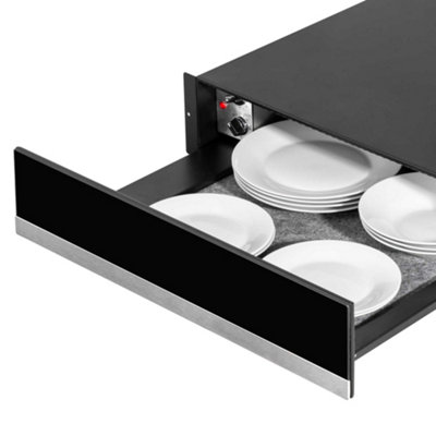 Baridi 60cm Built-In Warming Drawer, Push-to-Open, Anti-Slip Mat Black & S/Steel